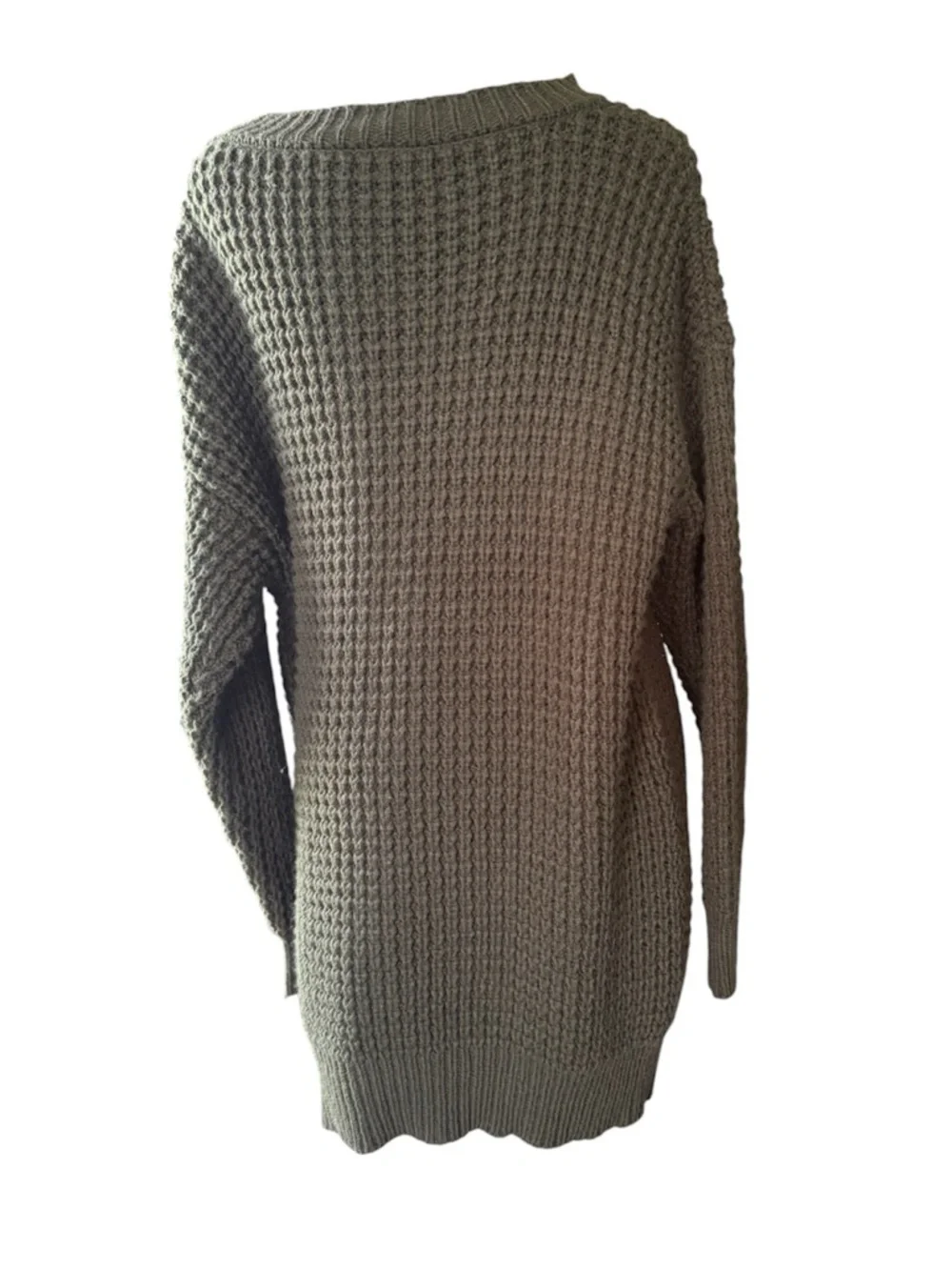 Olive Green Waffle Knit Women's Sweater